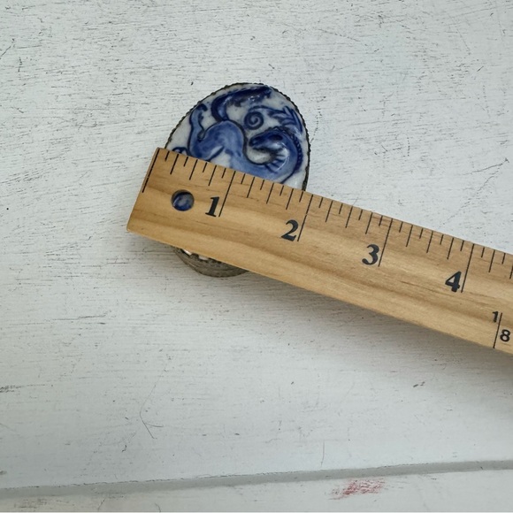 Oval Silver Tone Trinket Box Vintage Blue and White Glossy Ceramic Horse - Picture 11 of 12